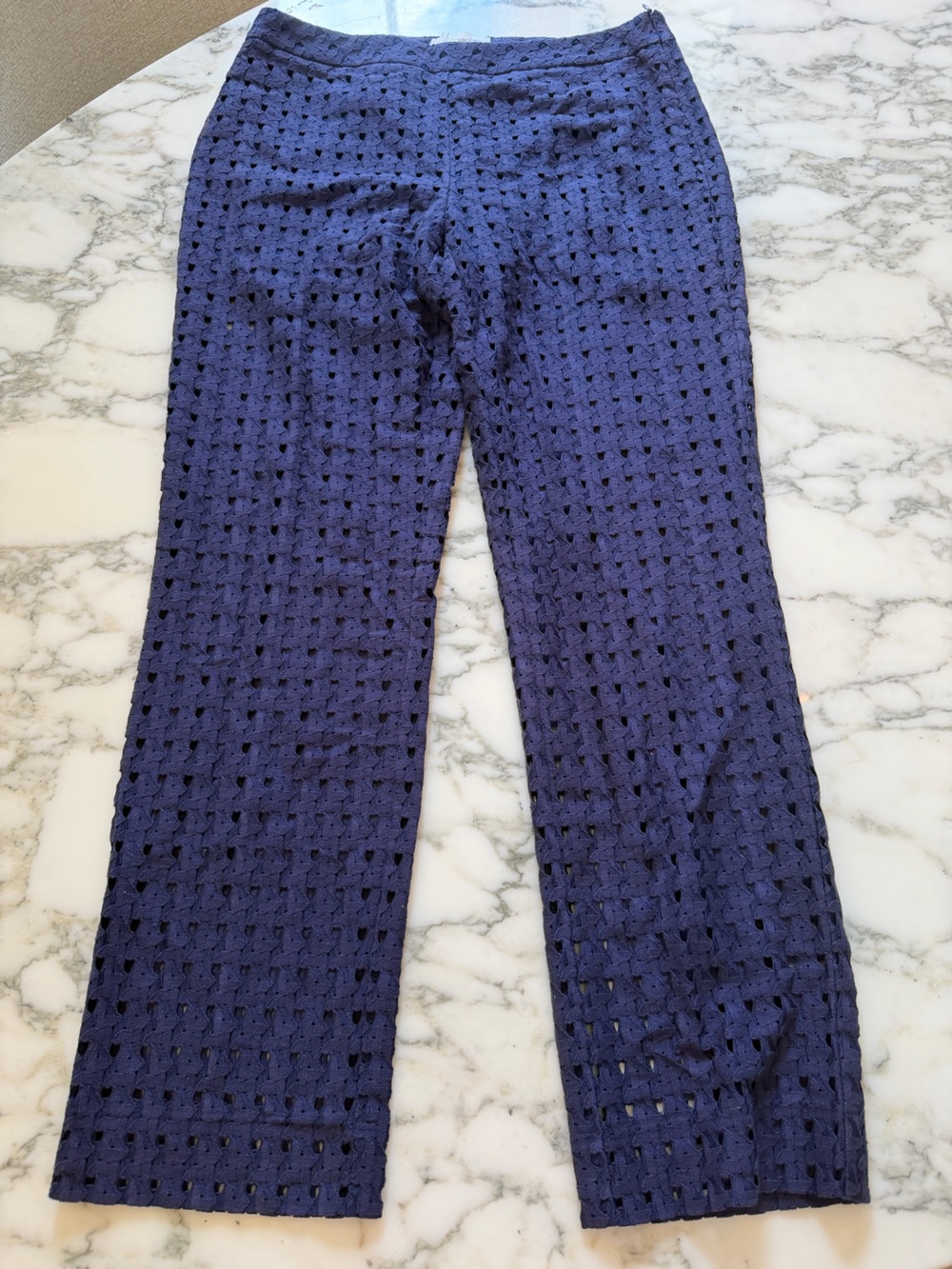 NWT Maria Grazia Severi Navy Blue Eyelet Pants Size 8 w lined interior shorts